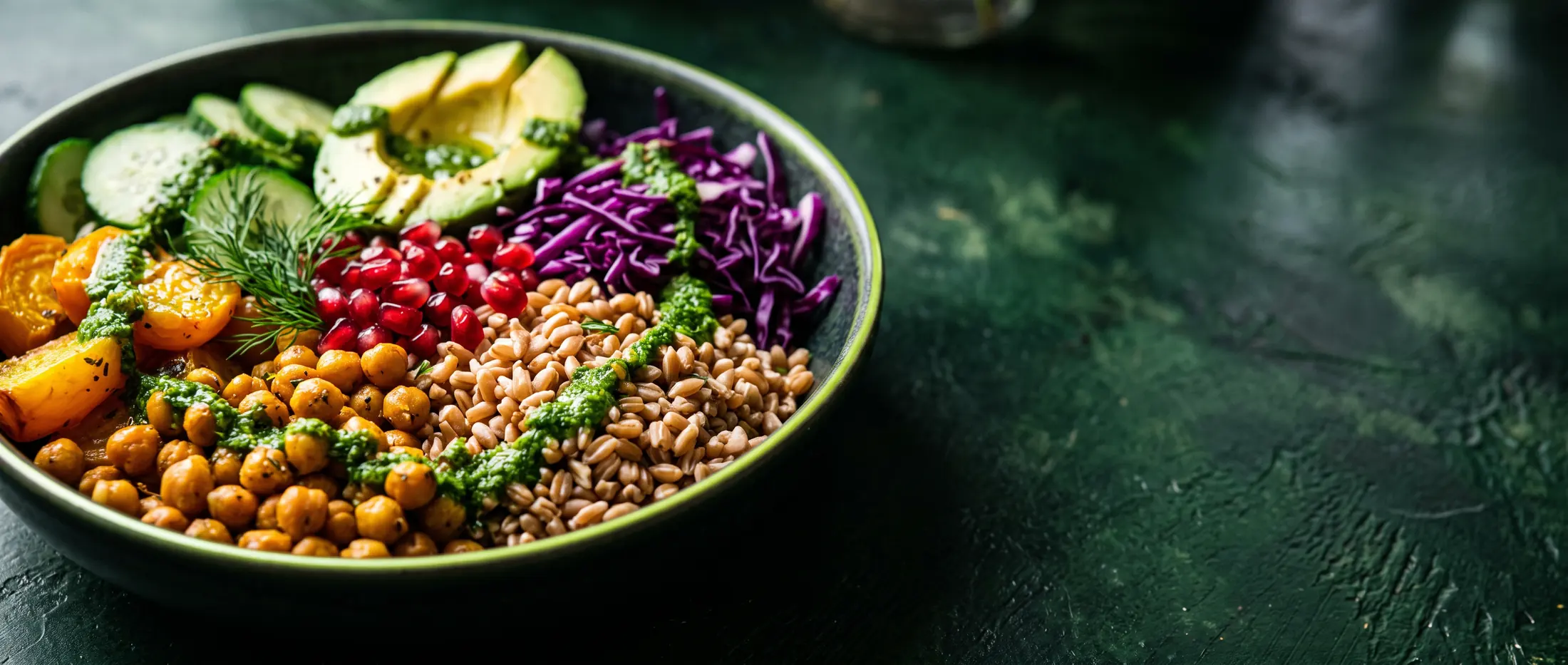 Colorful grain bowl with chickpeas, beets and greens